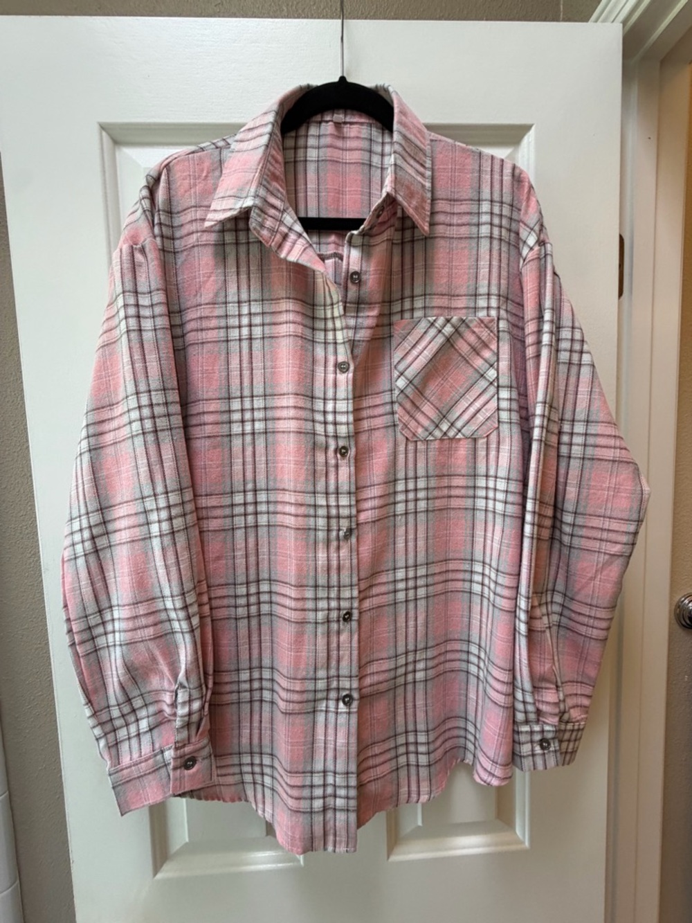 Women’s Soft Flannel Pink Plaid Button-Up Shirt